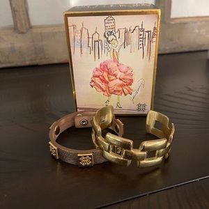 Rustic Cuff of the Month NWOT Set of 2 Gold Bracelets